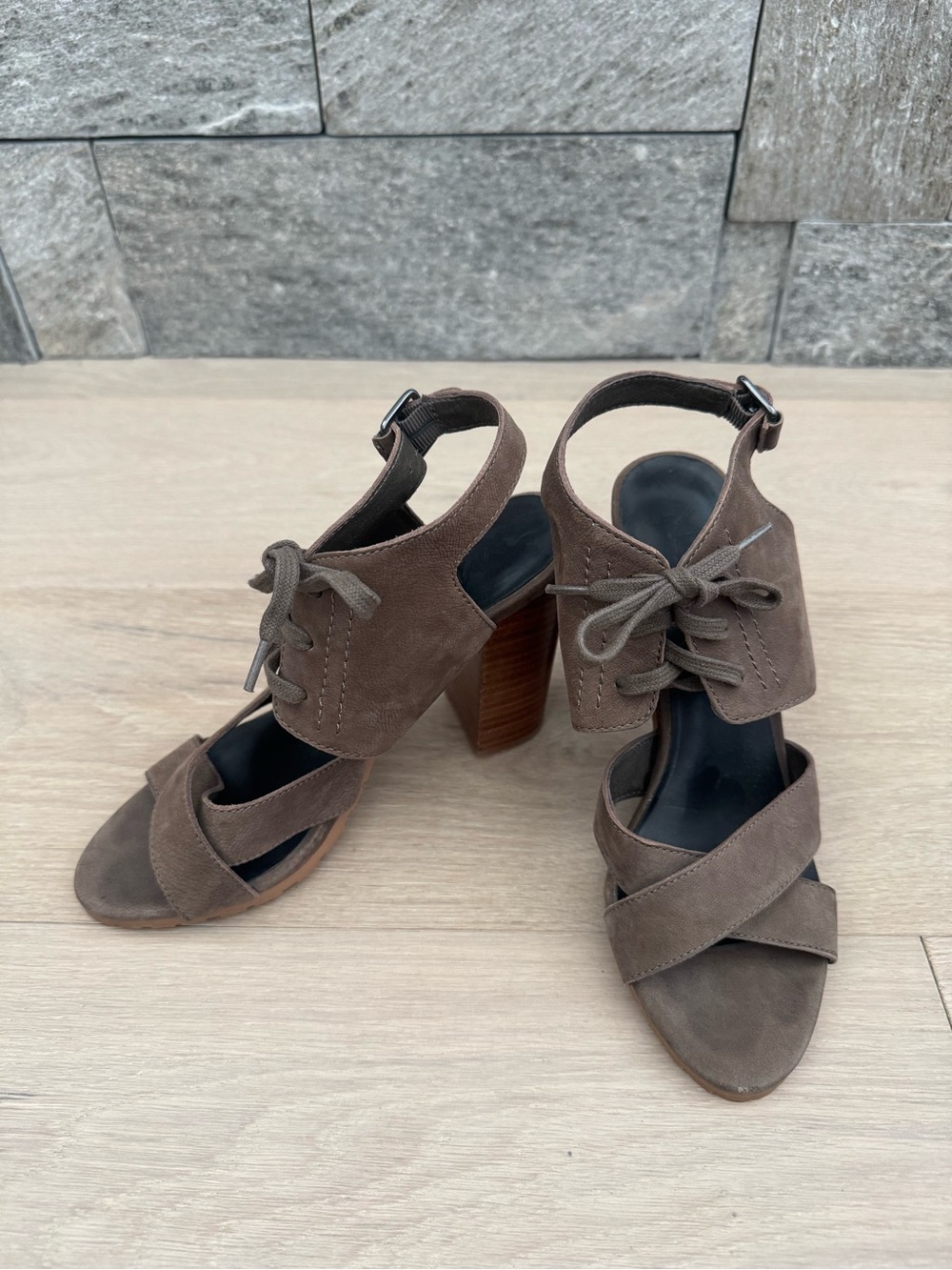 Suede Lace-Up Block Heel Sandals